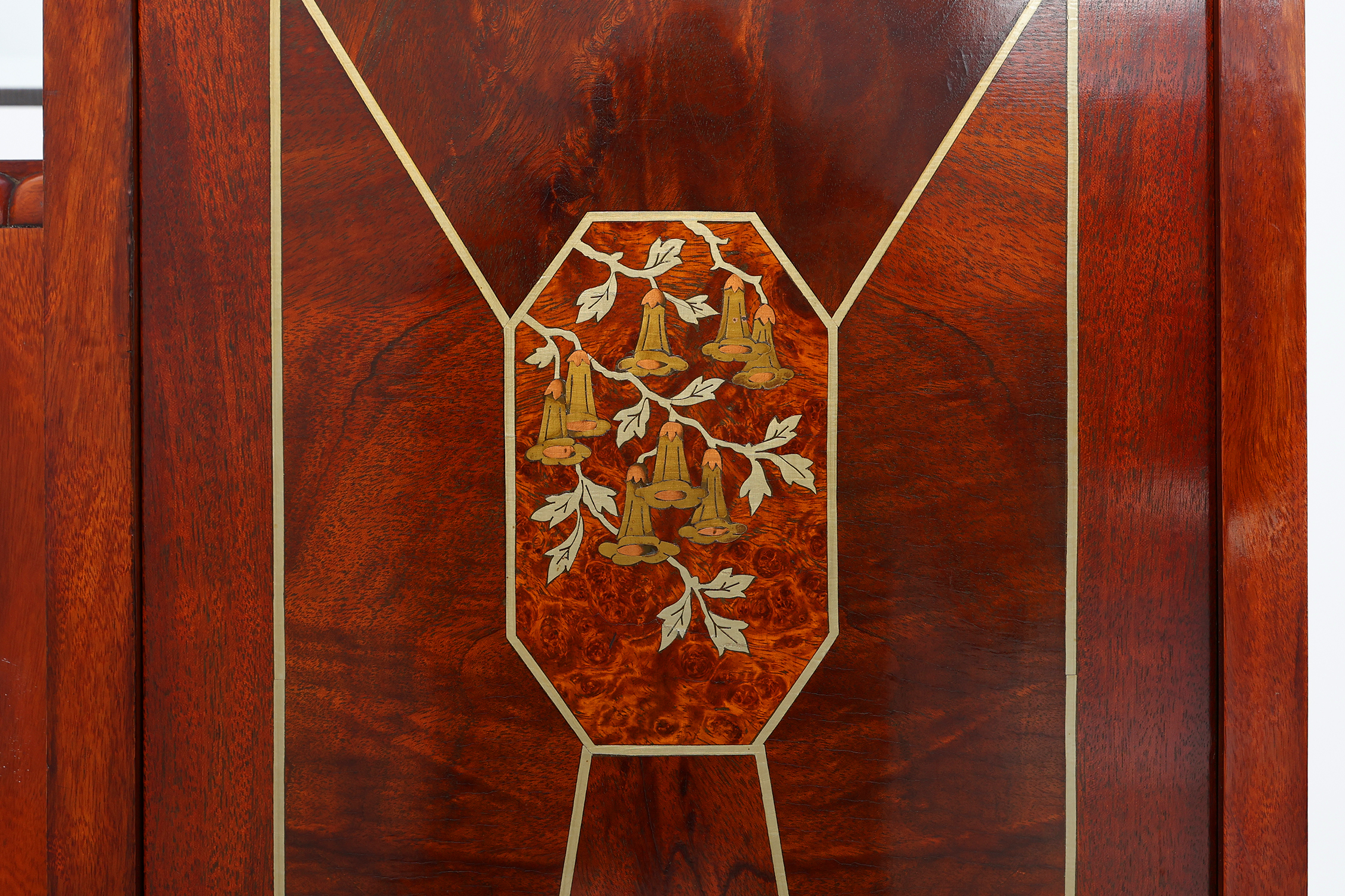 Art Deco marquetry cabinet with wrought-iron mirror crest, Belgium, ca. 1925 thumbnail